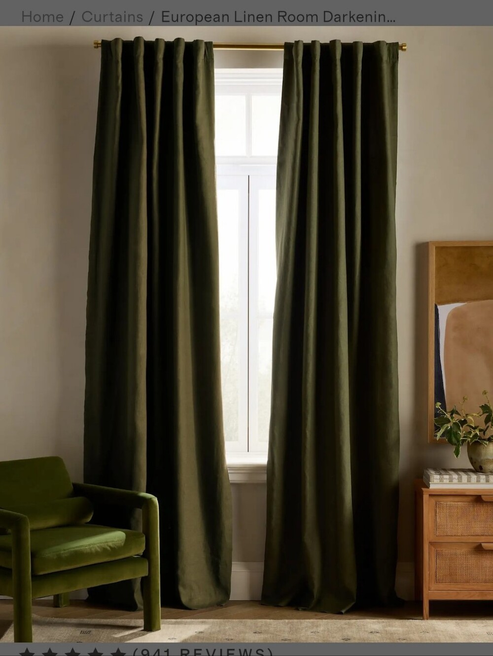 Quince 96x108 European Linen Room Darkening Curtain Panel Hunter Green 96"x108"